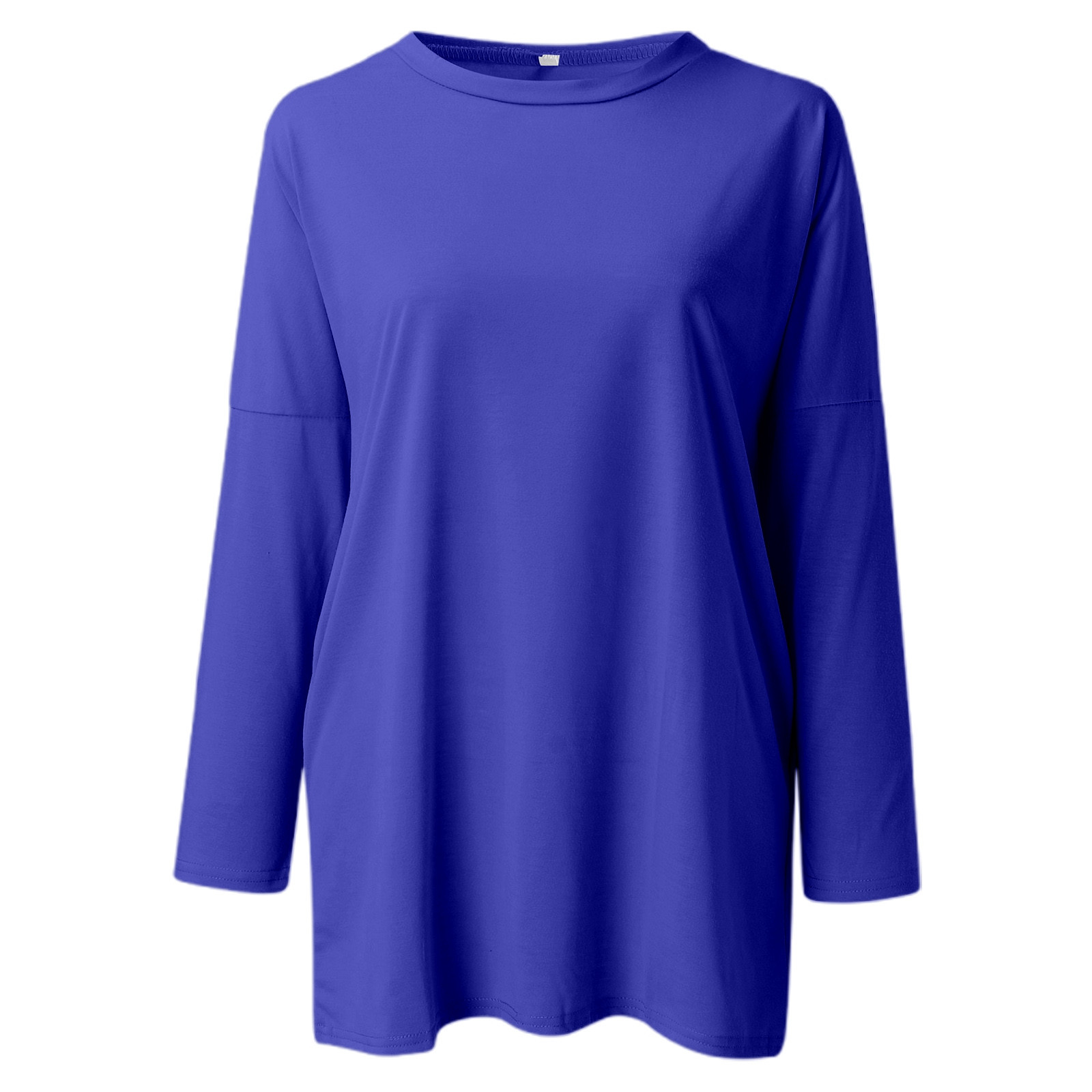 thumbnail image 5 of Camiseta de manga larga con cuello redondo y bolsillos para mujer: color liso, tejido elástico suave, camiseta larga informal para el día a día y la playa., 5 of 5